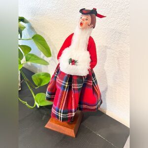 Simpich Christmas Character Doll Lady Singing Caroler Fancy Red Plaid Dress